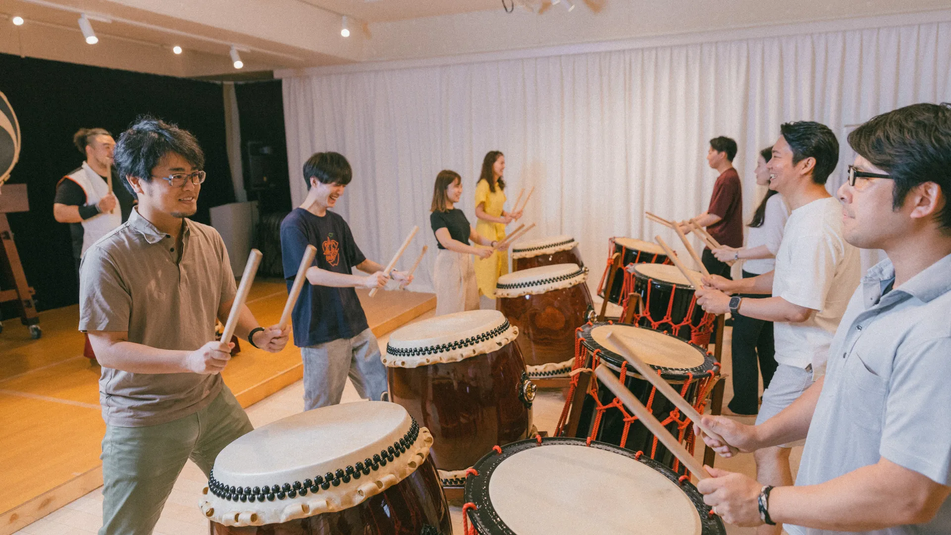 The taiko workshop is a team-building activity that challenges participants to play a variety of games.